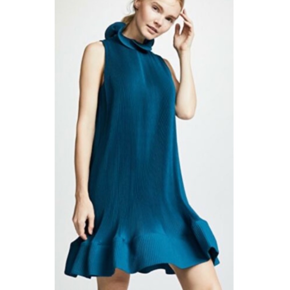 TIBI Pleated Sleeveless Cocktail Dress XS Teal
